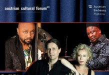 Ein Groove, zwei Kontinente / Kulturforum Pretoria Das Bild zeigt ein Veranstaltungsplakat mit Porträts der Musiker:innen.