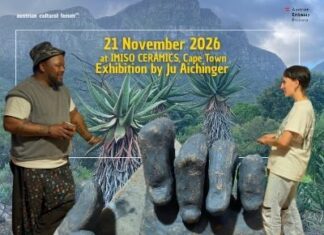 Ton, Tradition, Transformation / Kulturforum Pretoria Das Bild zeigt das Plakat zur Ausstellung von Ju Aichinger in Kapstadt.