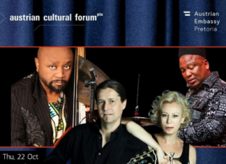 Ein Groove, zwei Kontinente / Kulturforum Pretoria Das Bild zeigt ein Veranstaltungsplakat mit Porträts der Musiker:innen.