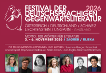 Literaturfestival / Kulturforum Zagreb Das Bild zeigt das Festivalplakat mit Titel, Ort und Datum sowie den Namen und Porträtfotos der teilnehmenden Autorinnen und Autoren.