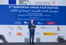 EU-Filmfestival Maskat / ÖB Maskat Das Bild zeigt den österreichischen Botschafter Christophe Ceska bei seiner Ansprache im Kinosaal.