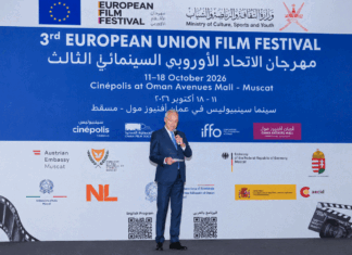 EU-Filmfestival Maskat / ÖB Maskat Das Bild zeigt den österreichischen Botschafter Christophe Ceska bei seiner Ansprache im Kinosaal.