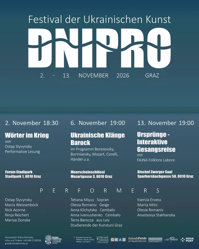 Das Bild zeigt das Plakat des Festivals „DNIPRO“.